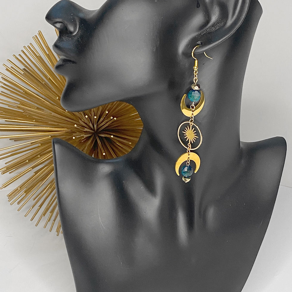 Thumbnail: E214. Blue Tiger’s Eye Triple Moon Earrings