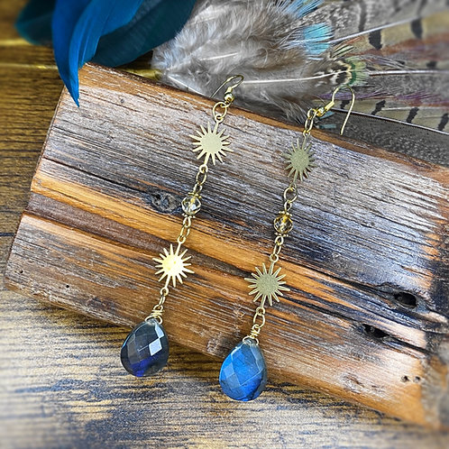 E091. Citrine and Labradorite Sunburst Earrings