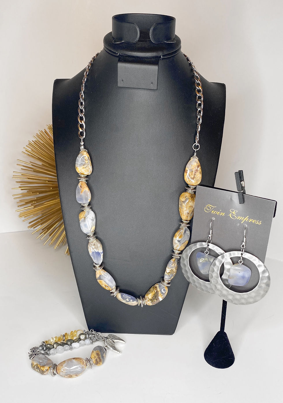 Thumbnail: E249. Blue Chalcedony Hoop Earrings