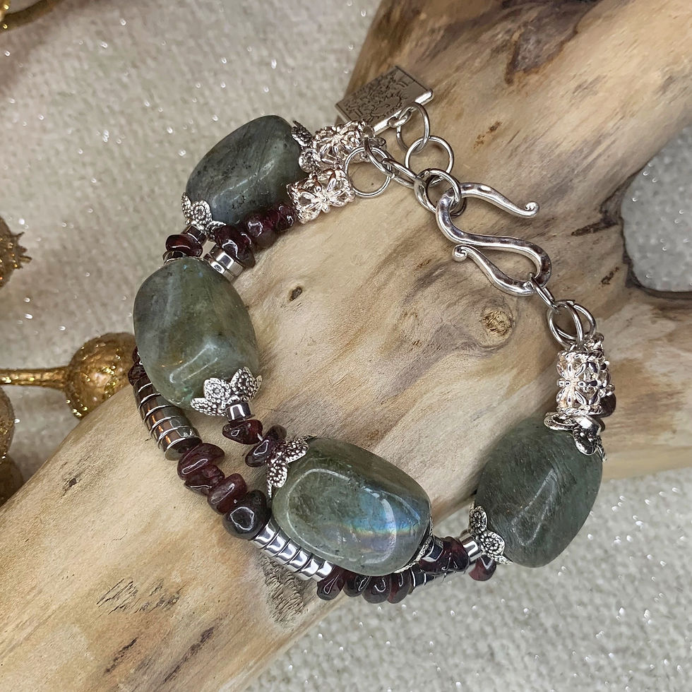 Thumbnail: B004. Garnet, Hematite, and Labradorite Bracelet #2