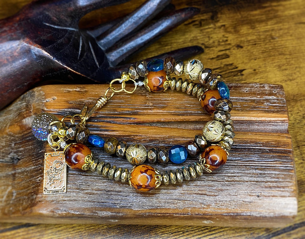 Thumbnail: B029. Bronzite, Hematite, Mystic Blue Tiger’s Eye and Pyrite Double Bracelet 