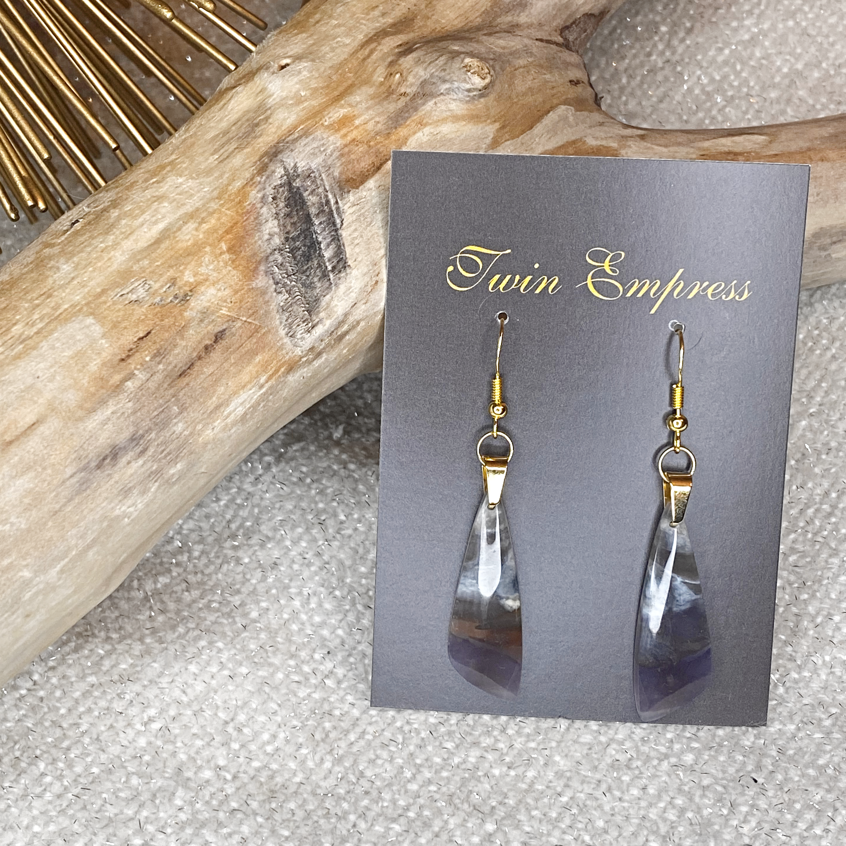E267. Purple Agate Earrings in Gold