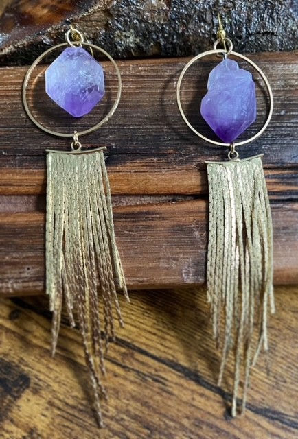 Thumbnail: E051. Amethyst 14k Gold Plated Cascade Earrings