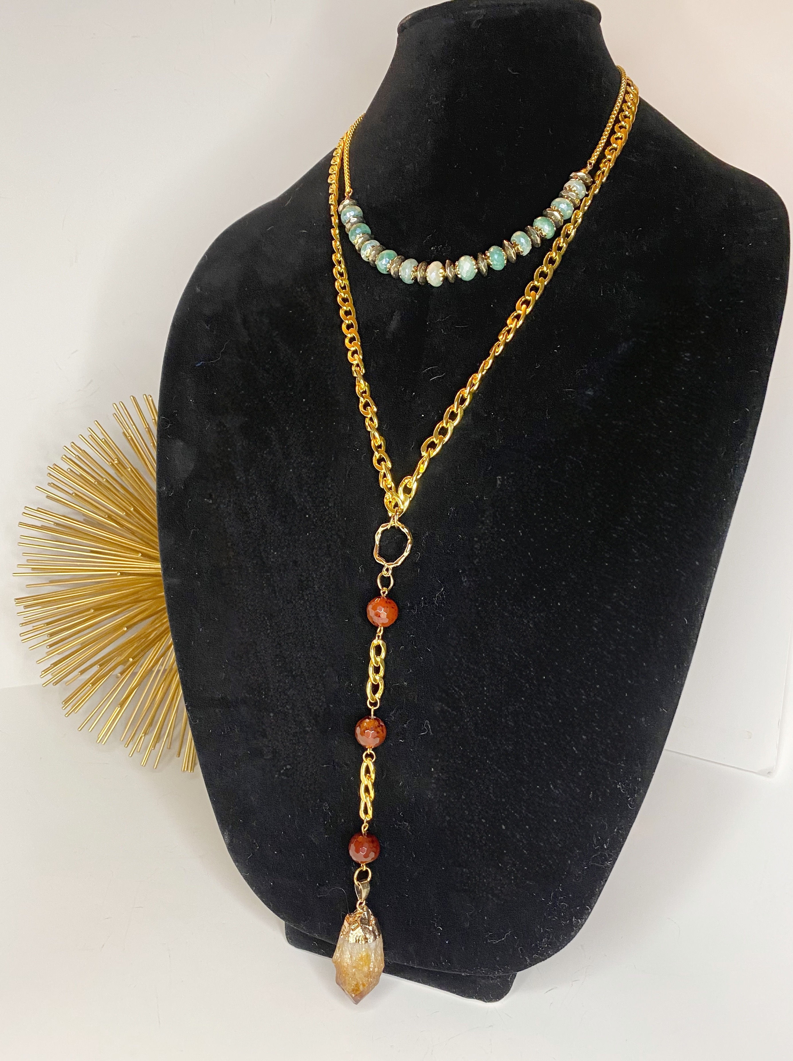 N019. Citrine, Hematite, Jasper, and Moonstone Necklace