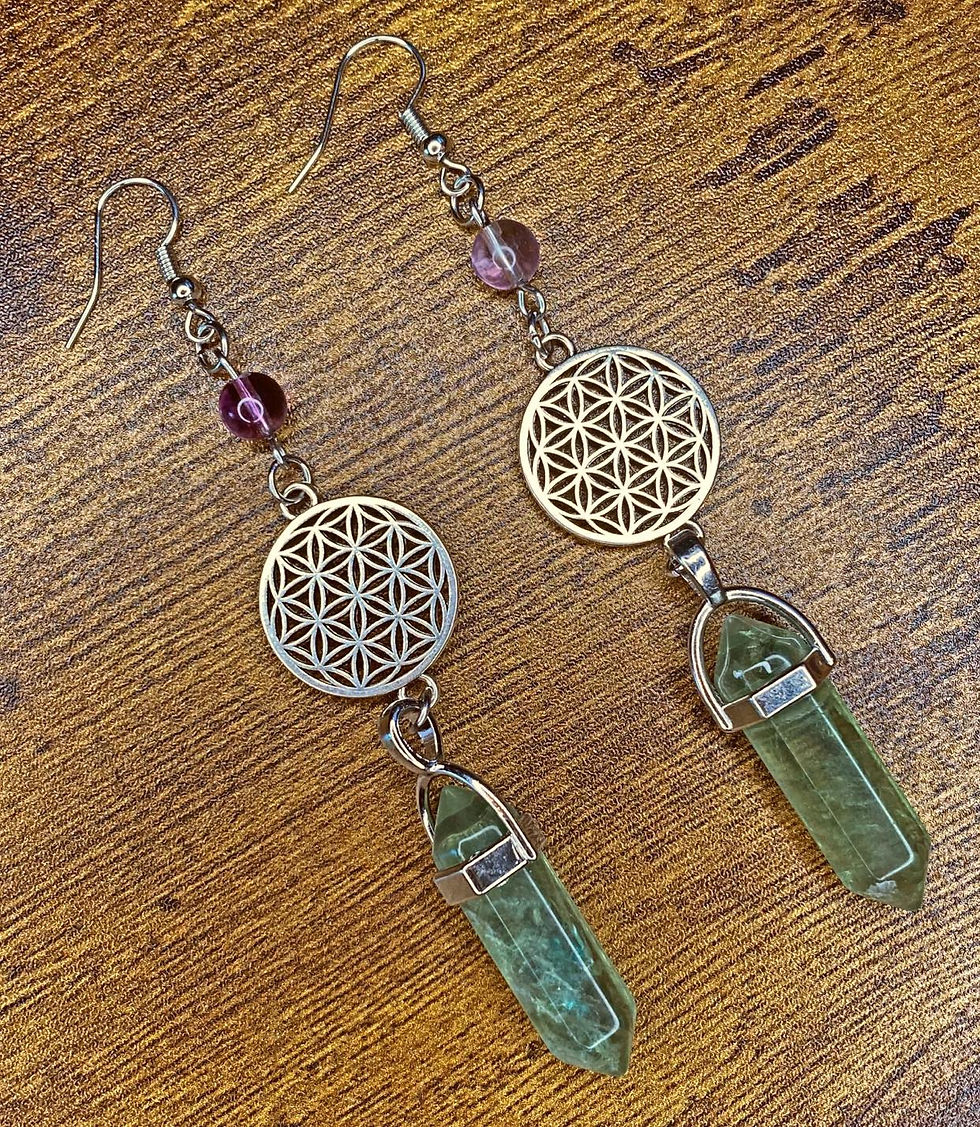 Thumbnail: E024. Fluorite Flower of Life Earrings