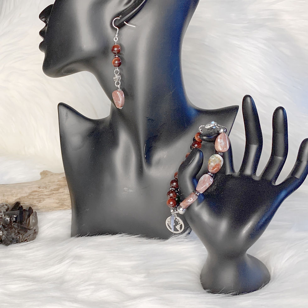 Thumbnail: B193. Golden-Sheen Obsidian, Ocean Jasper, and Red Tiger’s Eye Bracelet