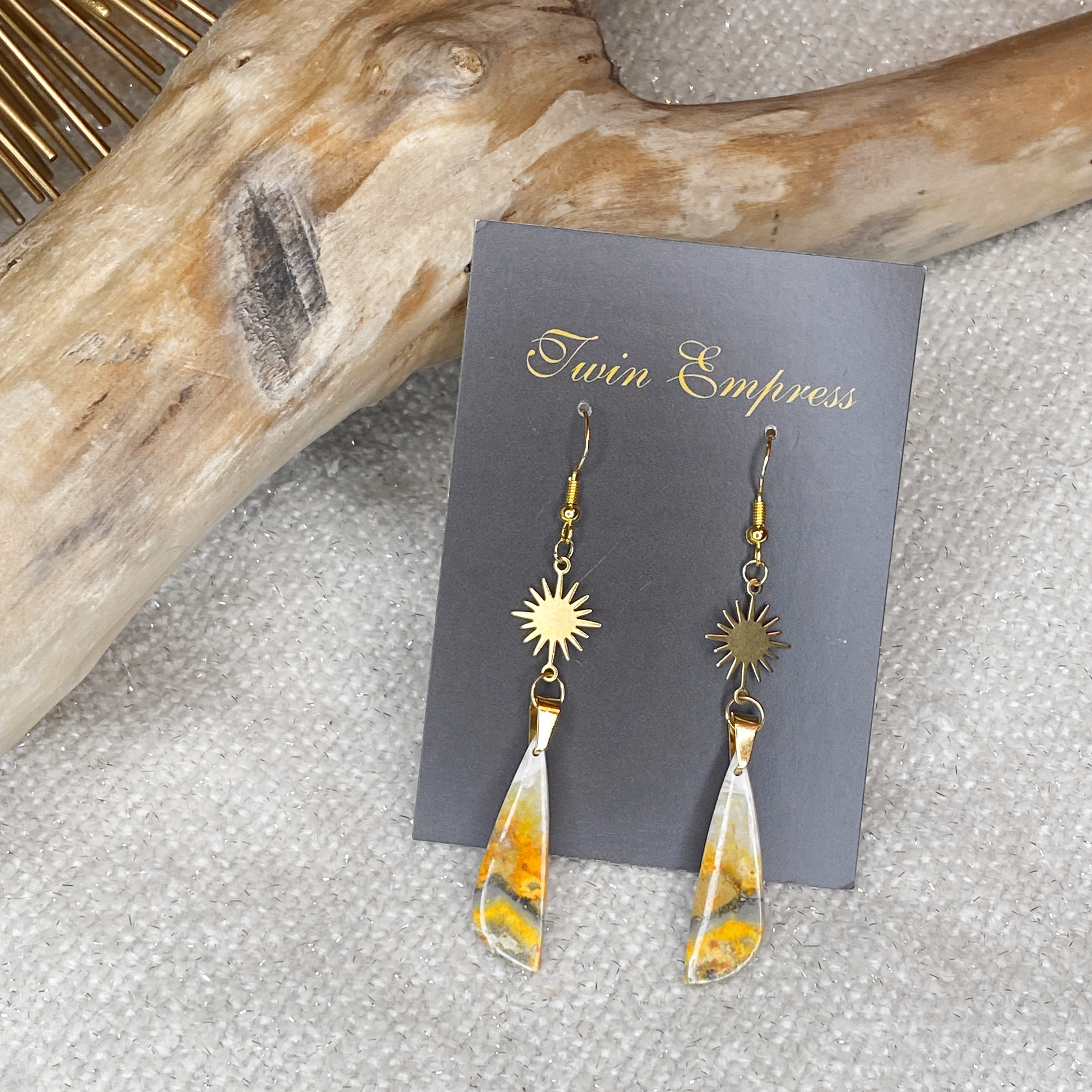 E265. Bumblebee Jasper Sunshine Earrings