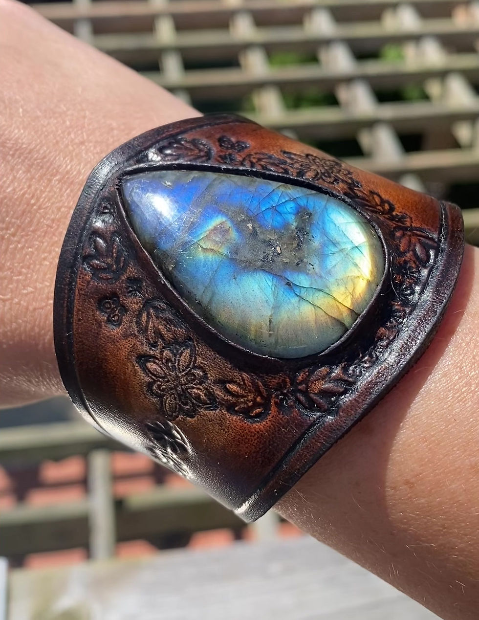 Thumbnail: B291. Labradorite Leather Cuff