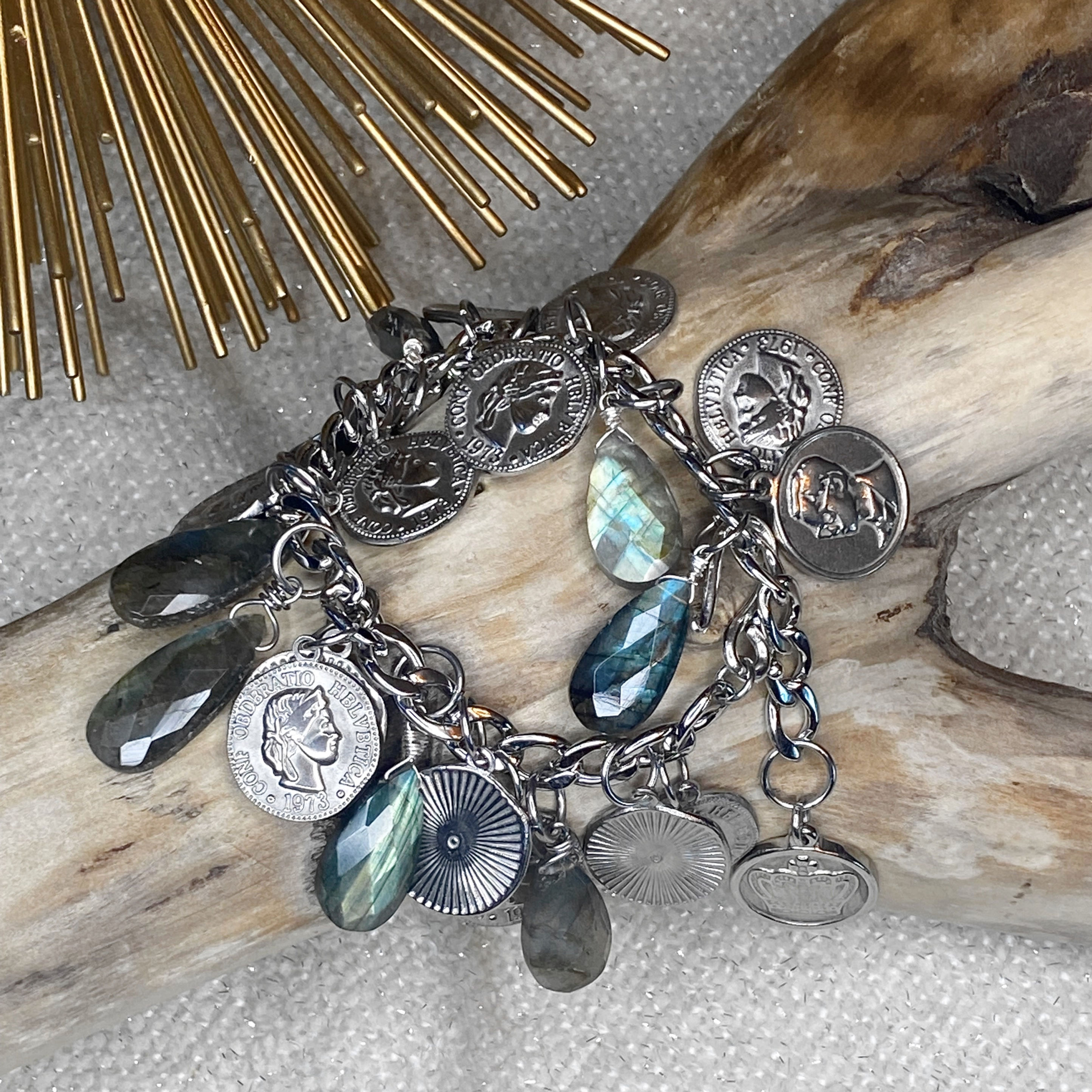 B175. Labradorite Coin Bracelet
