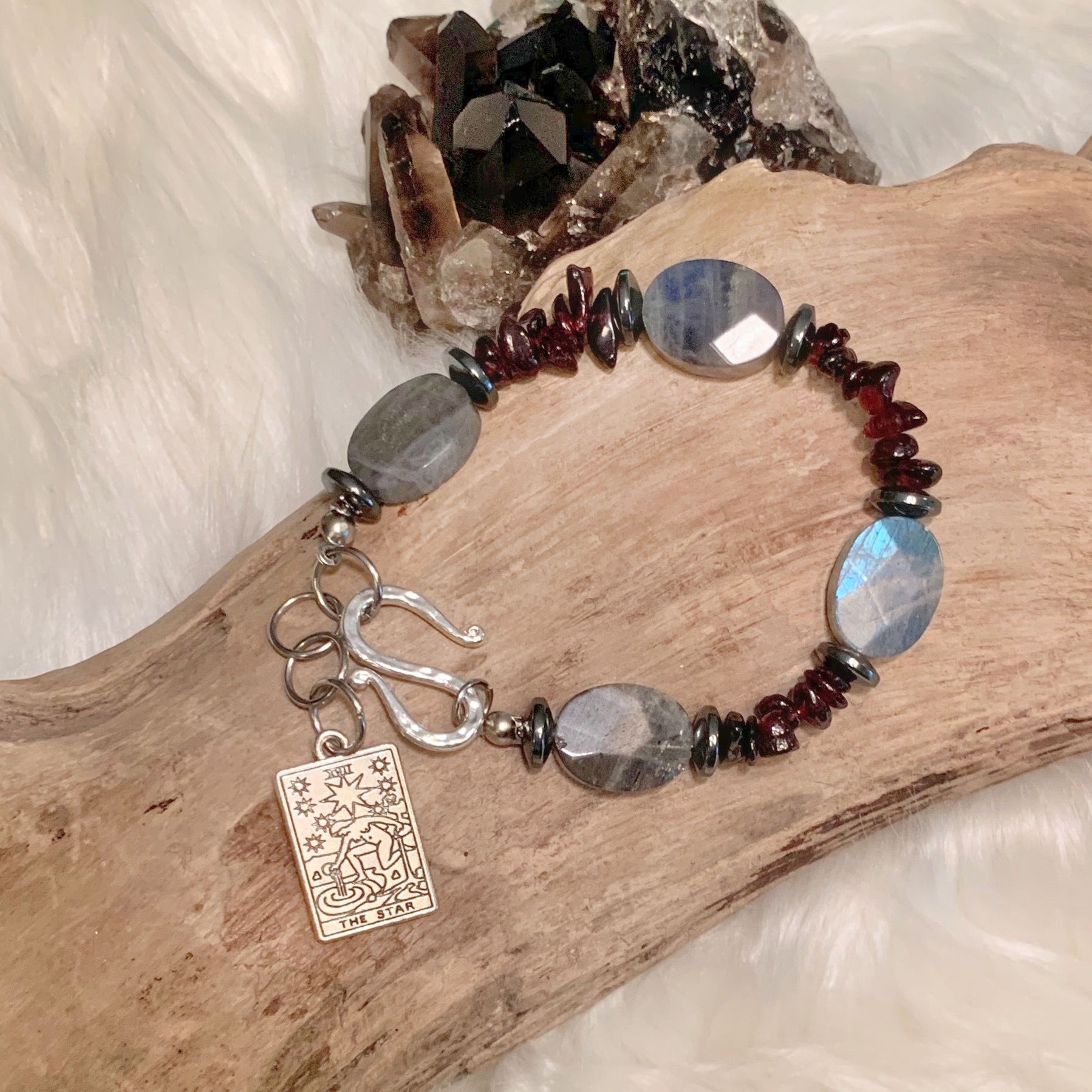 B116. Garnet, Hematite, and Labradorite Bracelet