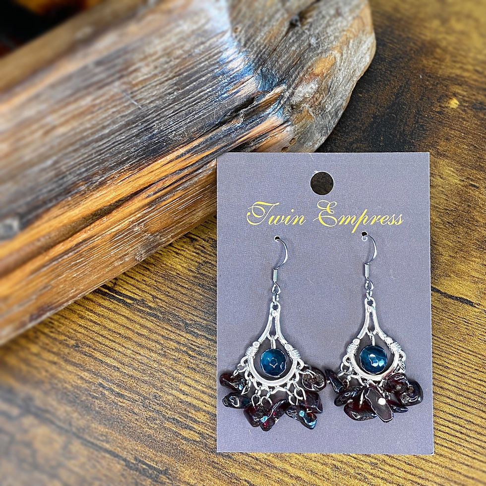 Thumbnail: E096. Garnet and Turquoise Fire Crackle Agate Earrings