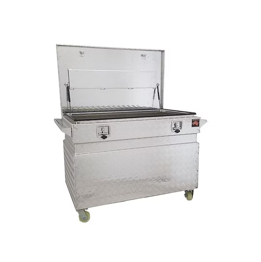 1200 x 700 x 890mm Aluminium Checker Job Site Toolbox Ute Truck Tool Box With Locks & Casters