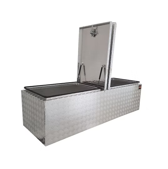 1770 x 600 x 500mm Aluminium Checker Flat Top Gullwing Cross Deck Dual 2 Lid Ute Tool box 4 Your Truck Ute Trailer Toolbox & Canopy 1765FG