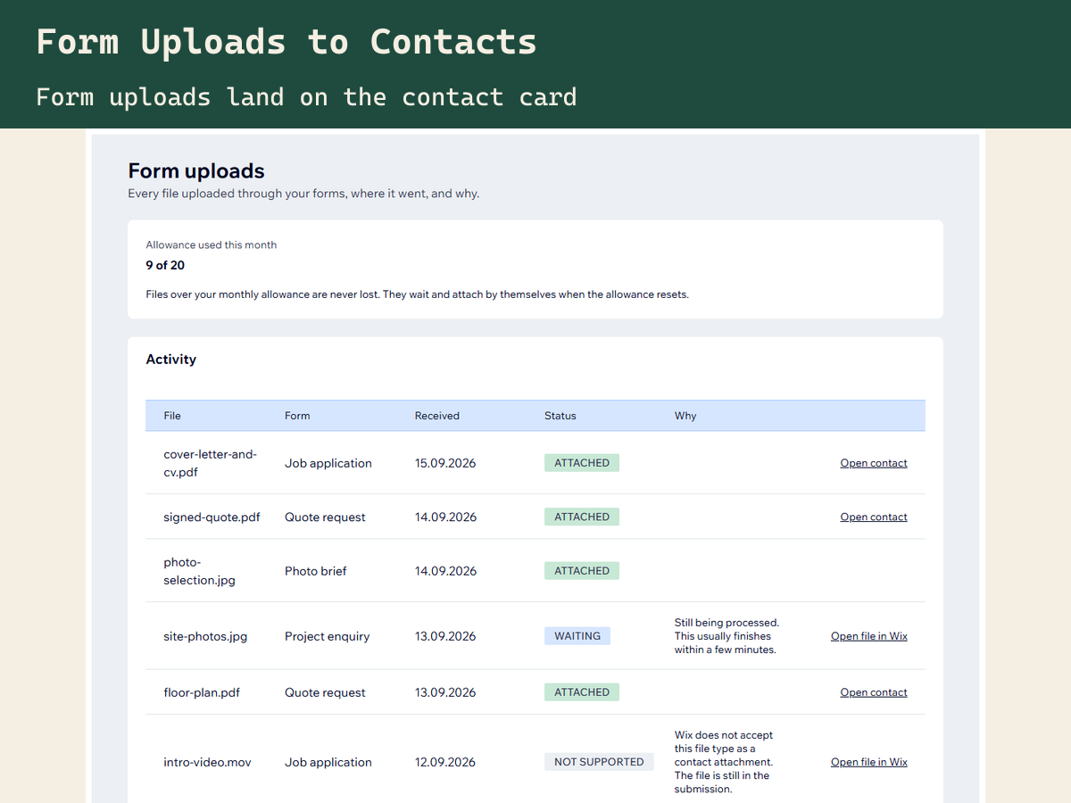 Form Uploads to Contacts screenshot 1
