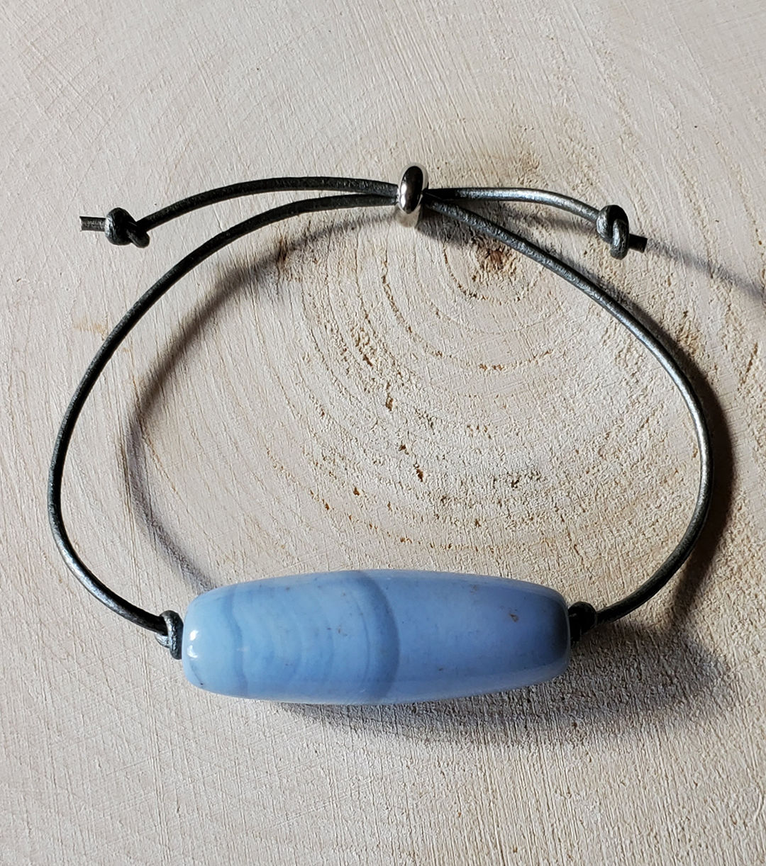 Blue Lace Agate Leather Bracelet