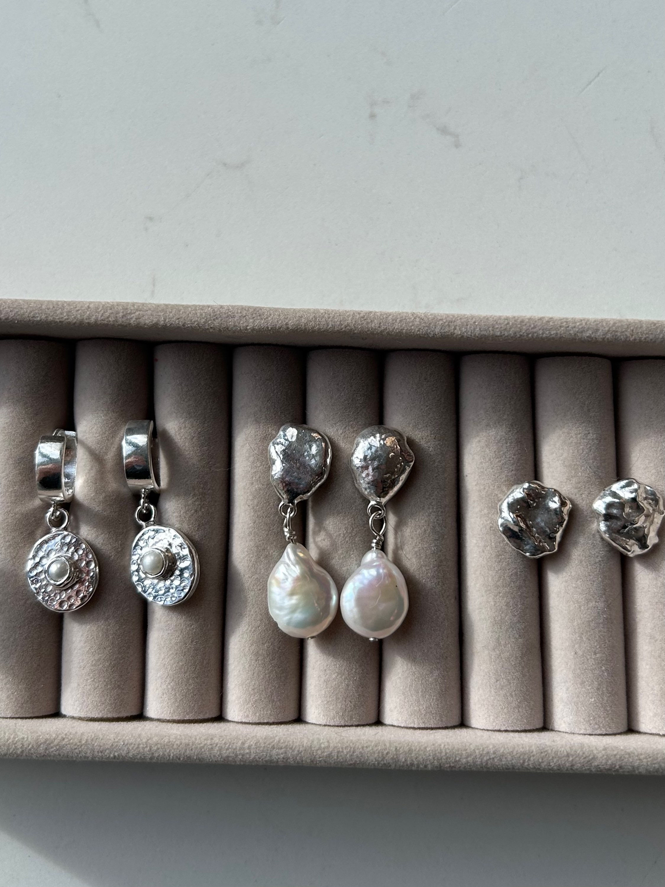 Pearl and organic silver danglies