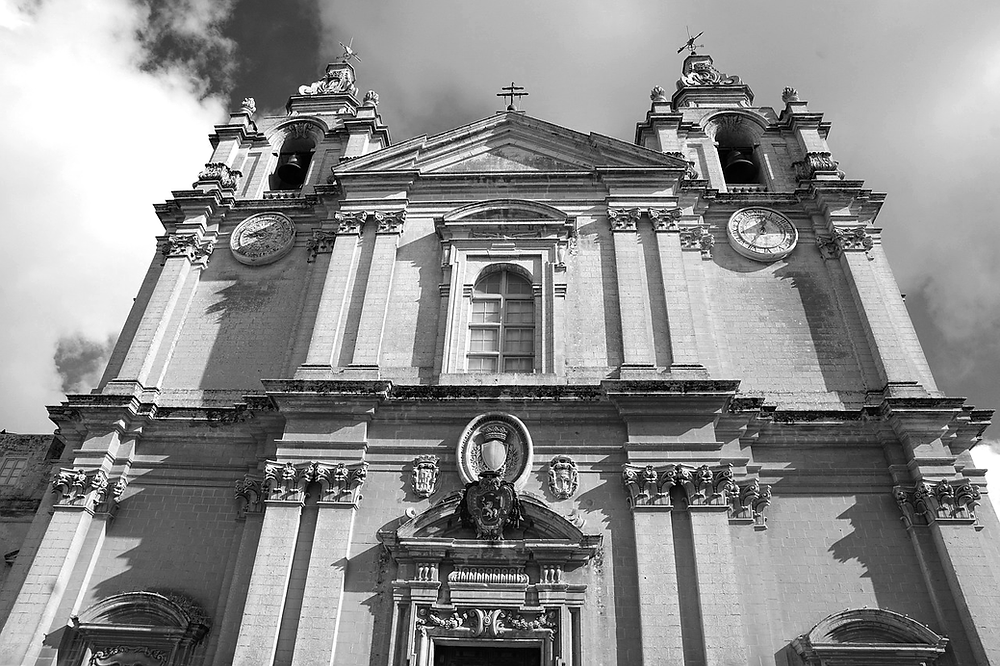 The facade of Mdina's Metropolitan Cathedral