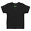 Thumbnail: Black toddler t-shirt with green logo on the back, blank clothing item.