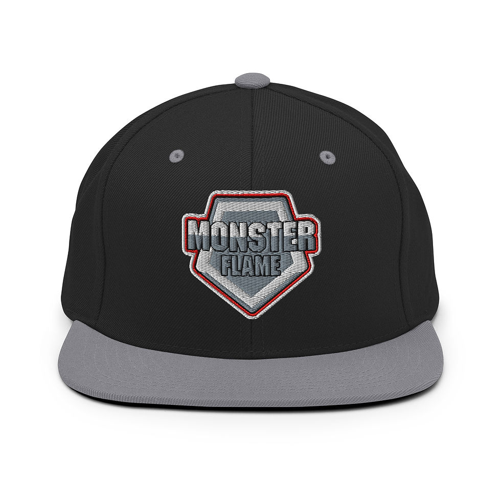 Thumbnail: Black and gray Monster Flame cap with logo, front view, stylish design.