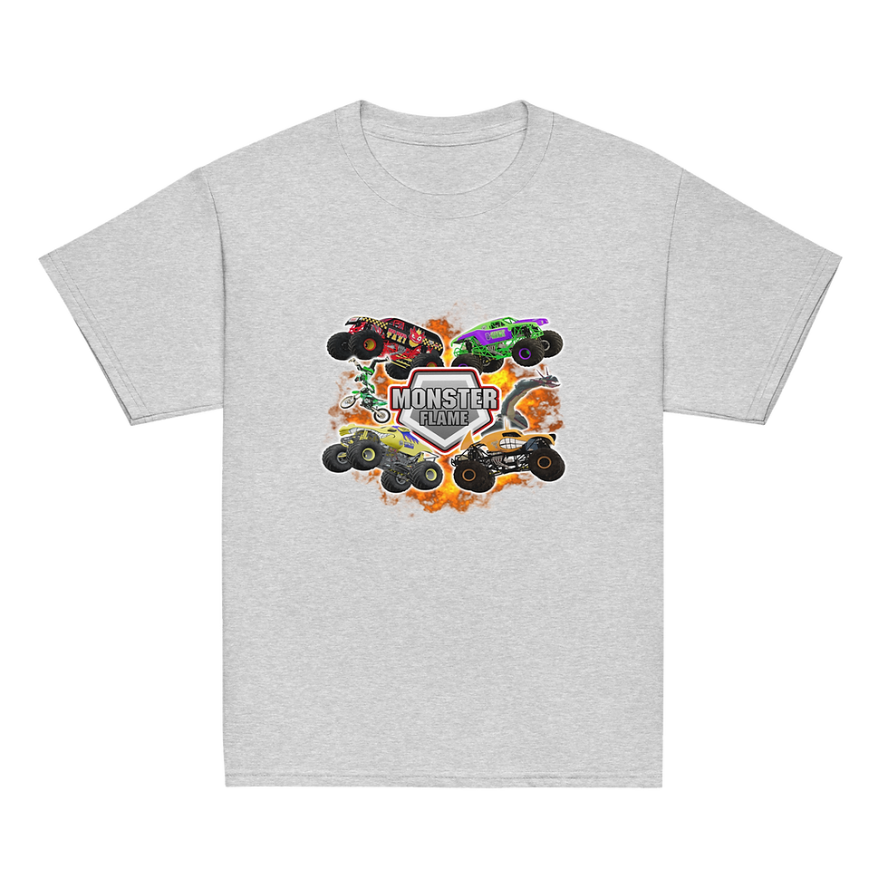 Thumbnail: Gray t-shirt with a colorful Monster Jam graphic on the front.