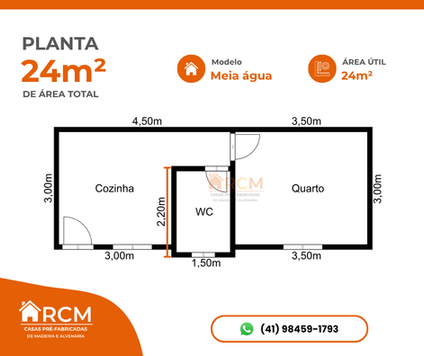 Planta Meia Água 24m² - 1 quarto