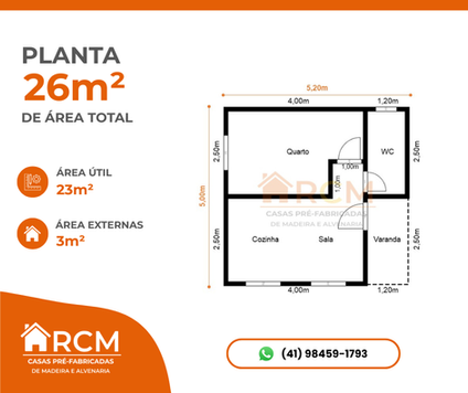 Planta 26m² de área total