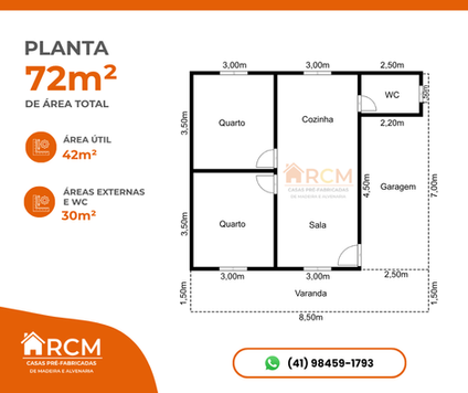 Planta 72m² - 2 quartos 