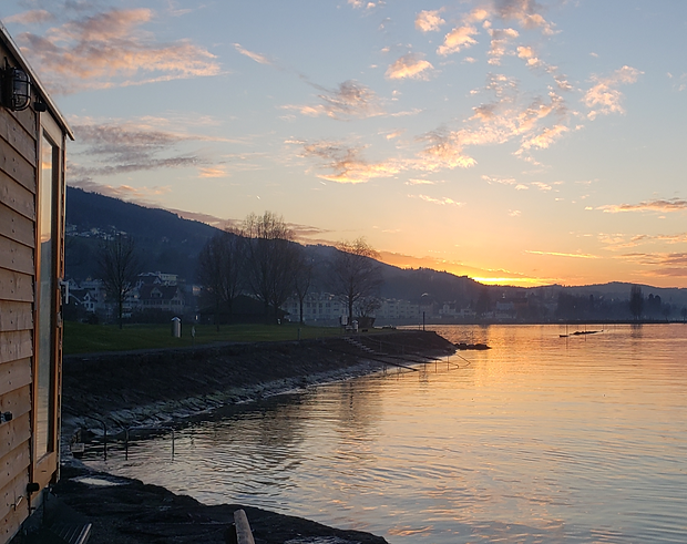 Wagensauna Lokki-Abendstimmung in der Badi Speck-saunieren in Staad