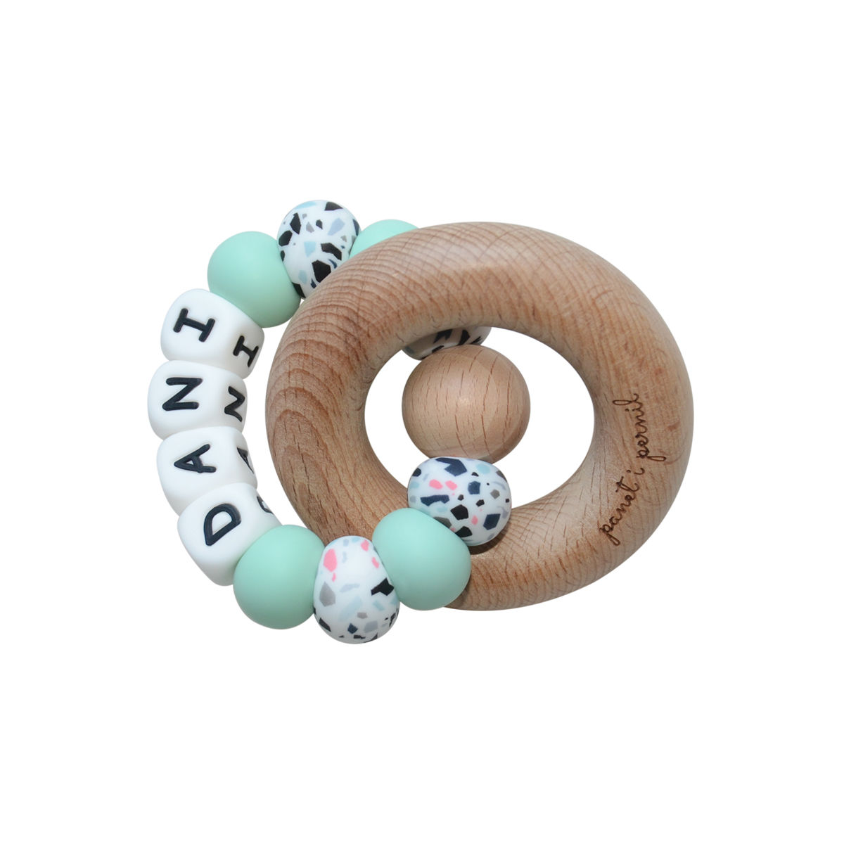 Mordedor Personalizado con el nombre del bebé modelo MOSAIC con color mint - Accesorios para bebé