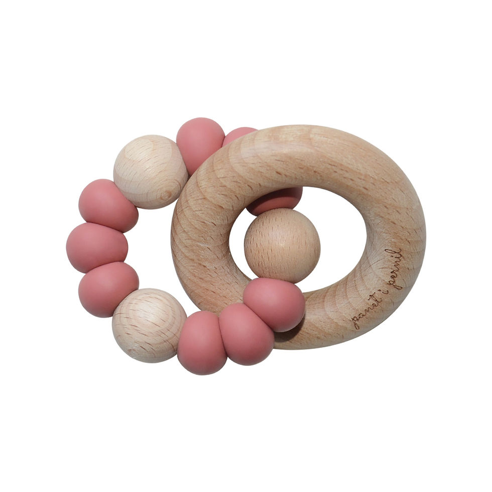 Mordedor de silicona y madera modelo TEXTURES color teja - Accesorios para bebé