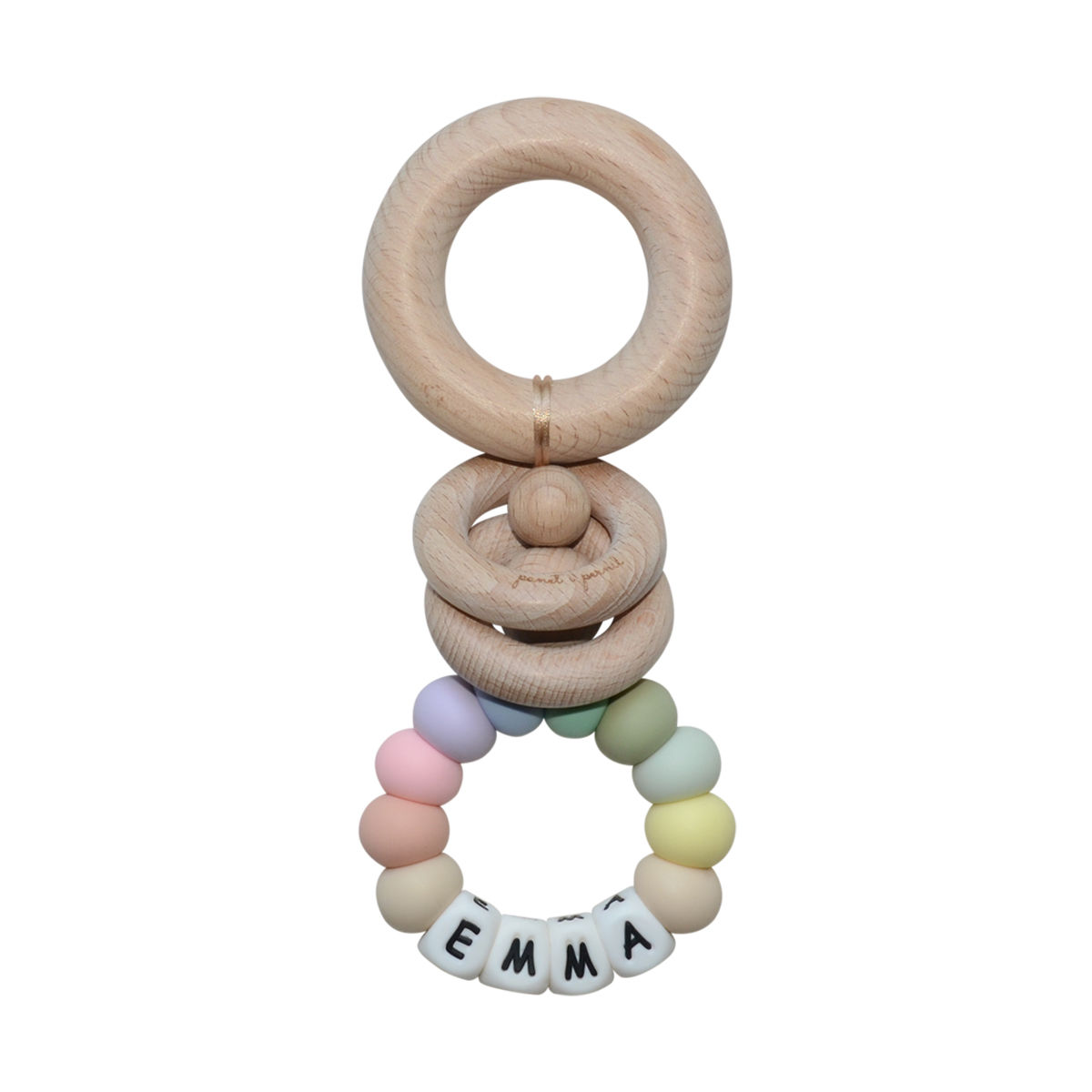 Sonajero Mordedor Personalizado con el nombre del bebé modelo LOLLIPOP de colores pastel - Accesorios para bebé