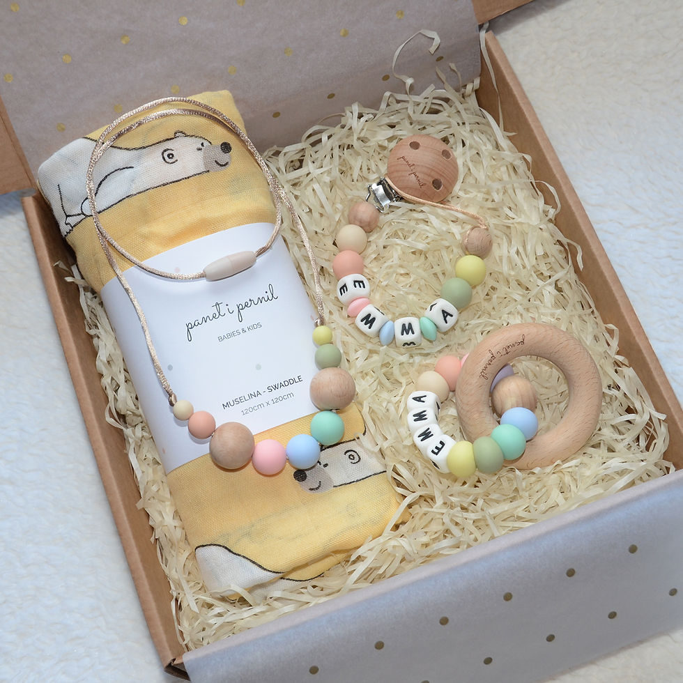 Muselina Polar Bear con collar, mordedor y chupetero personalizado Lollipop