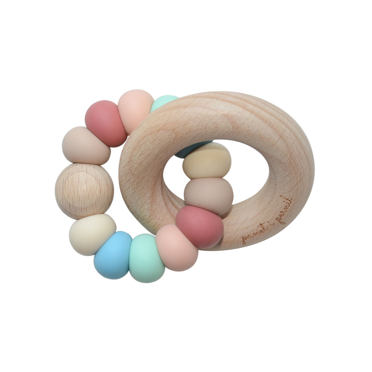 Mordedor de silicona y madera modelo SCOUT que combina colores neutros y alegres - Accesorios para bebé