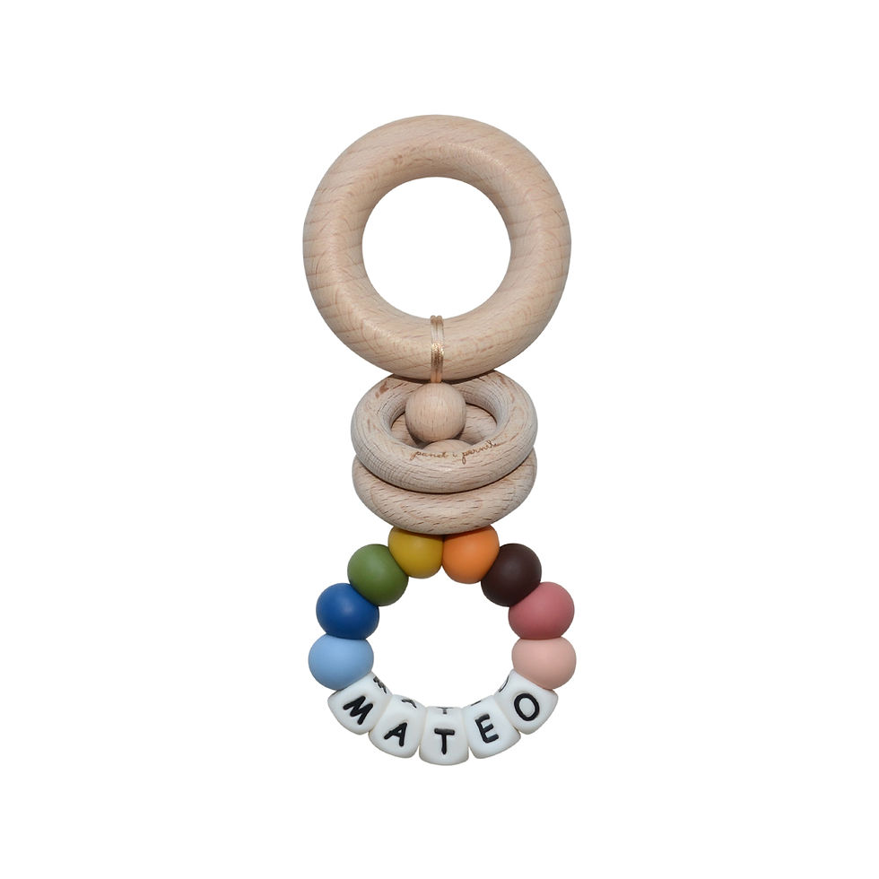 Sonajero mordedor personalizado con el nombre del bebé modelo SUNSET