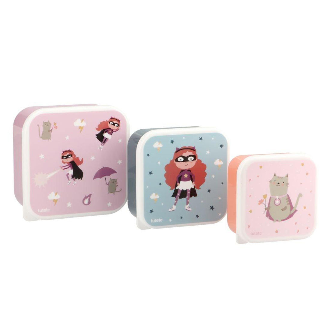 Set de 3 cajas para el almuerzo con Ilustraciones de super heroínas - Accesorios para bebé