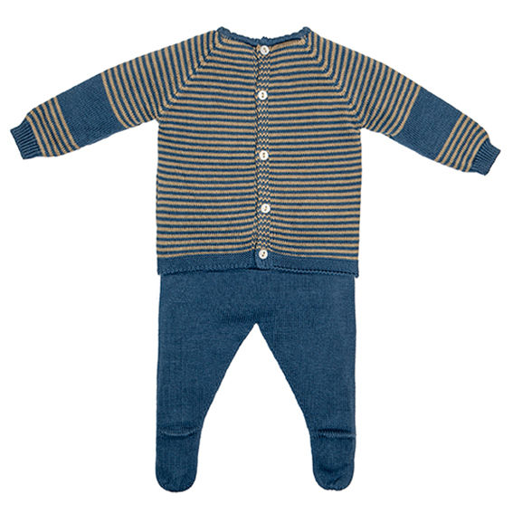 Ropa para bebé - jersey y polaina modelo GUS color azul empolvado por detrás