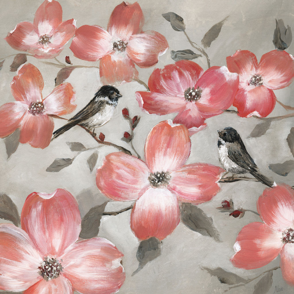 Peach Flowers Birds 2