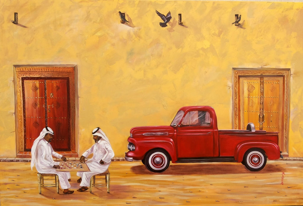 2 Men From The Gulf Playing Checkers - Print on canvas