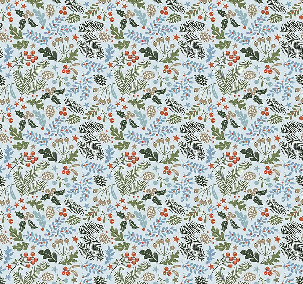 Riley Blake Designs - Santas Tree Farm - Berries and Boughs Sky C16452-SKY | On The Bias Designs
