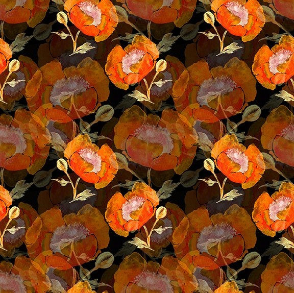 In The Beginning Fabrics - Reflections of Autumn II - Shadow Poppies 23RA-1 | On The Bias Designs