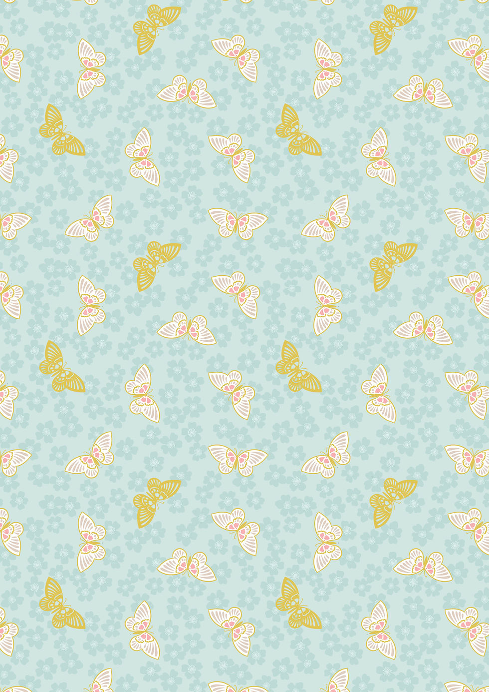 Lewis and Irene - Sakura - Butterflies on LightDuck Egg with Gold Metallic - A921B | On The Bias Designs
