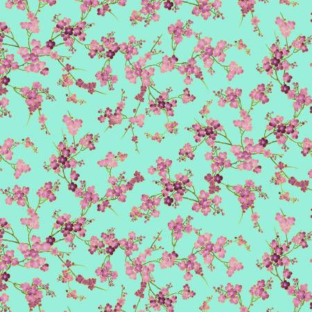 Timeless Treasures - Shizuka - Cherry Blossom Aqua CM3165-AQUA | On The Bias Designs