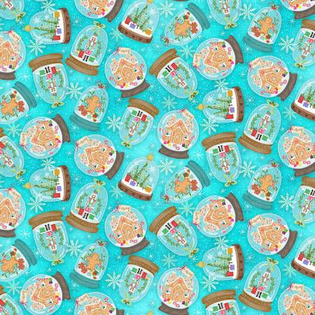 Timeless Treasures - Gingerbread Dreams - Turquoise Snowglobes CD2834-TURQUIOSE | On The Bias Designs