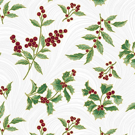 Benartex - A Winters Day - Holly and Waves White 16592M09 | On The Bias Designs