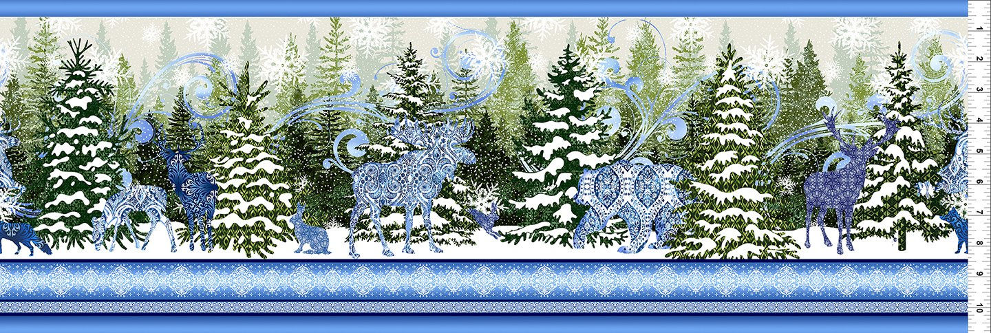 In The Beginning Fabrics - Nature's Winter - Blue Border 1NW-2 | On The Bias Designs