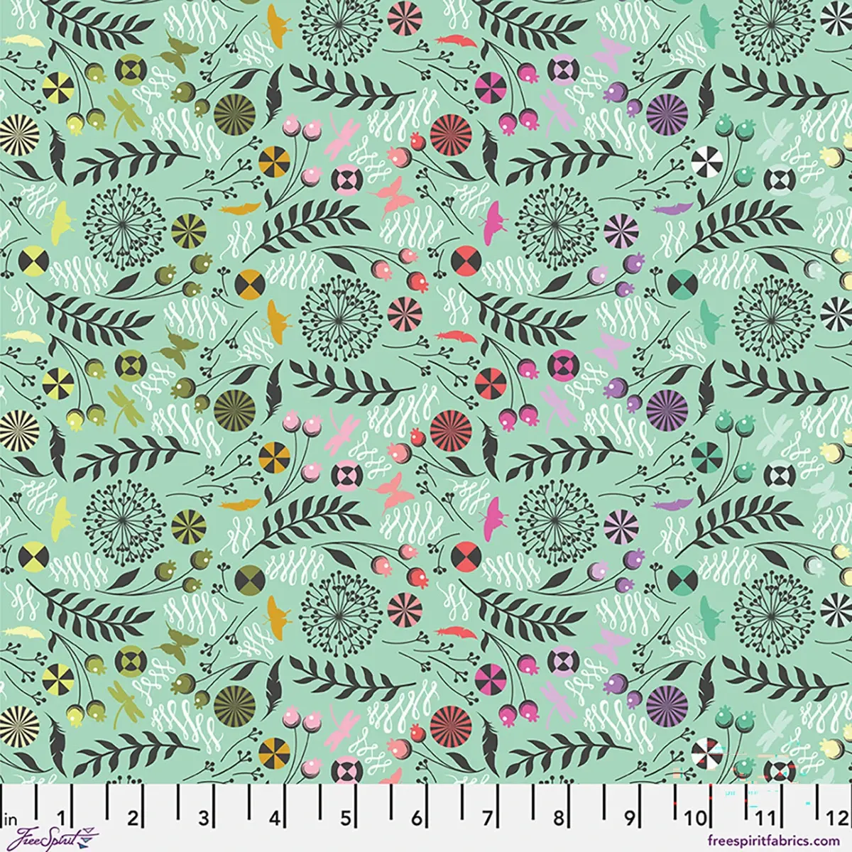 Free Spirit - Tula Pink - Prince Charming DejaVu - Dandelion Sweet Mint PWTP279.SWEETMINT | On The Bias Designs