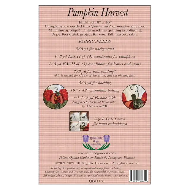Quilted Garden Designs (back) - Pumpkin Harvest Quilt Pattern