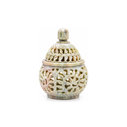 Speckstein Teelichthalter mit Blumenmuster