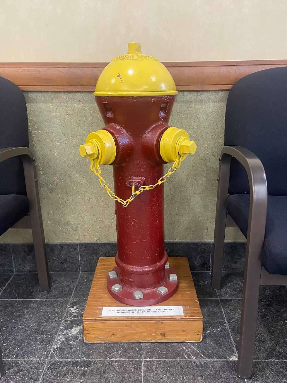 Southington's first fire hydrant, installed on Marion Avenue in 1884.