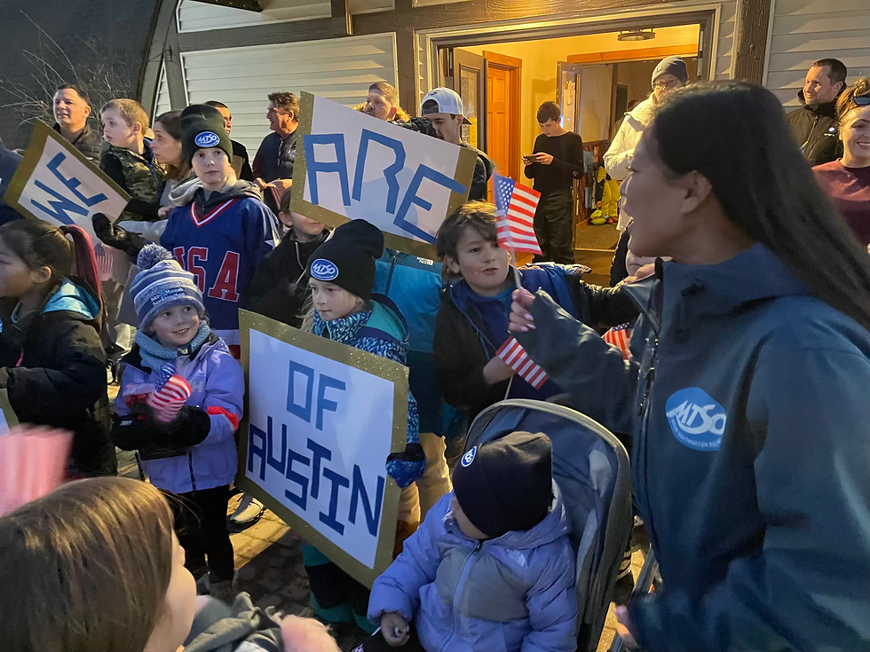 Erin Min with her apprentice skiers preparing for Florian's arrival. 	PHILIP THIBODEAU PHOTOS
